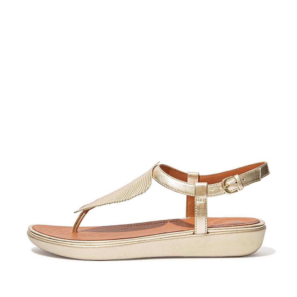 Fitflop Women's TIA Feather Metallic Leather Back-Strap Sandals - Brown/Gold, PH3652910